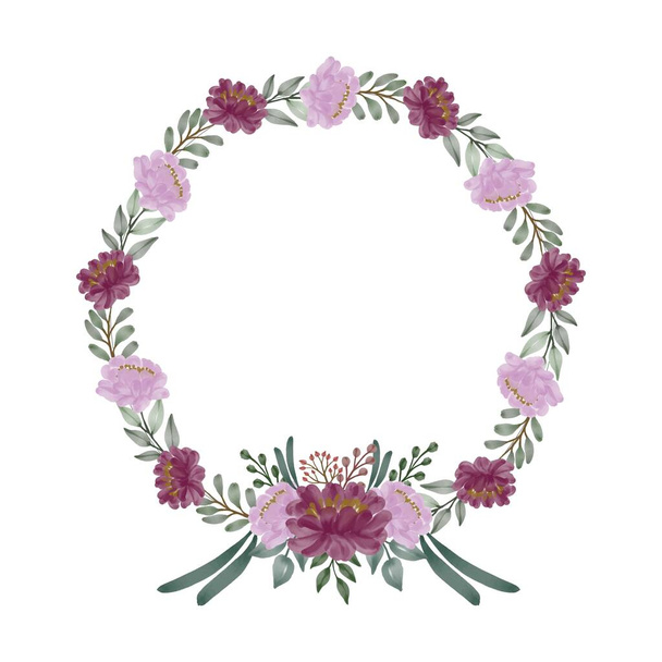 roter und pinkfarbener Blumenkranz für Hochzeitskarte - Vektor, Bild