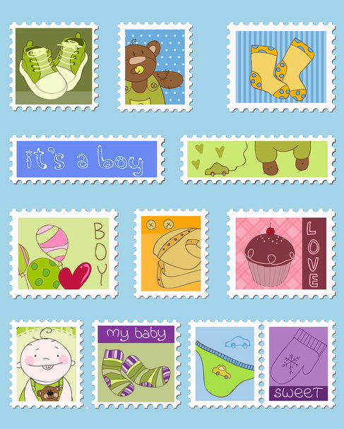Baby Boy Postage Stamps - Вектор, зображення
