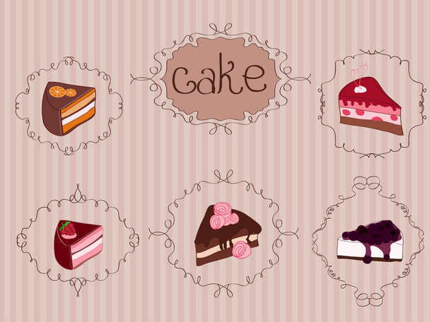 Set of Cakes on Vintage Background - Vecteur, image
