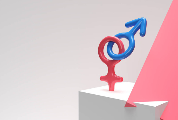 Combinaison de symboles masculins et féminins rendu 3D Design. - Photo, image