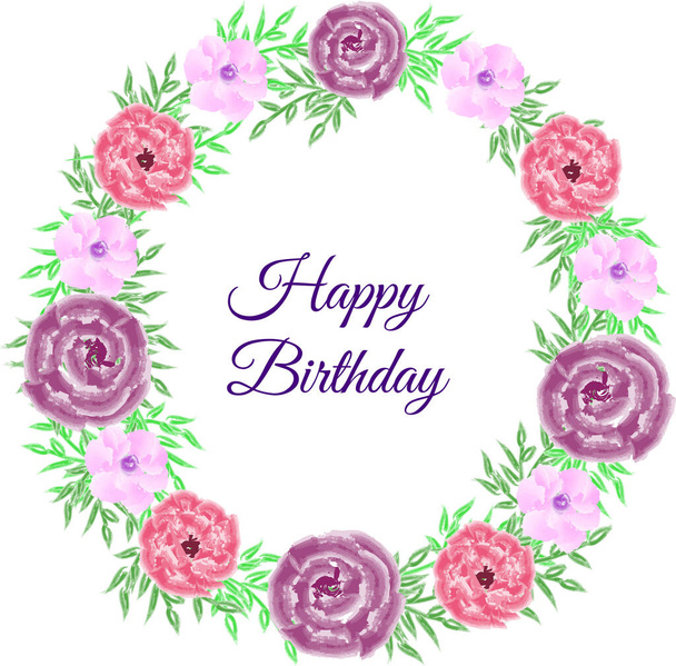 Happy Birthday Flowers Wreath - Vector, Image