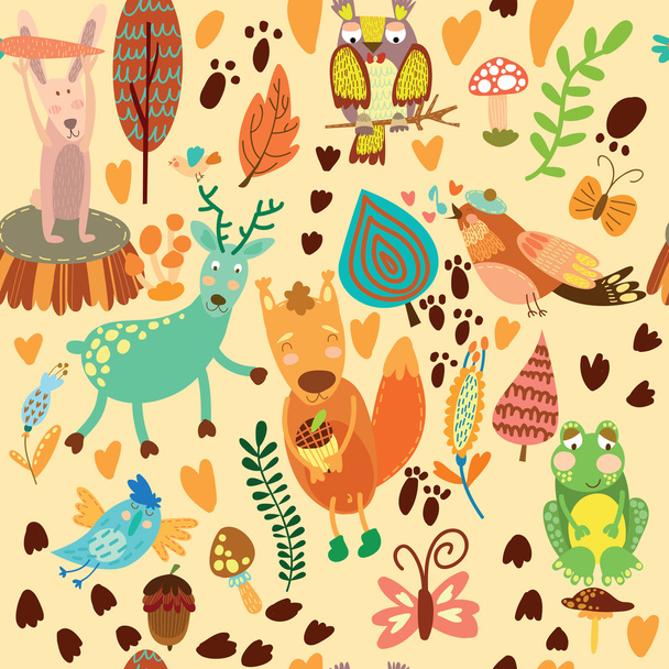 forest animals.Owl,squirre l, deer, n - Διάνυσμα, εικόνα