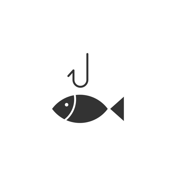 Beyaz arka planda balık ve kanca ikonu izole edildi. Balıkçılık sembolü modern, basit, vektör, web sitesi tasarımı için simge, mobil uygulama, ui. Vektör İllüstrasyonu - Vektör, Görsel