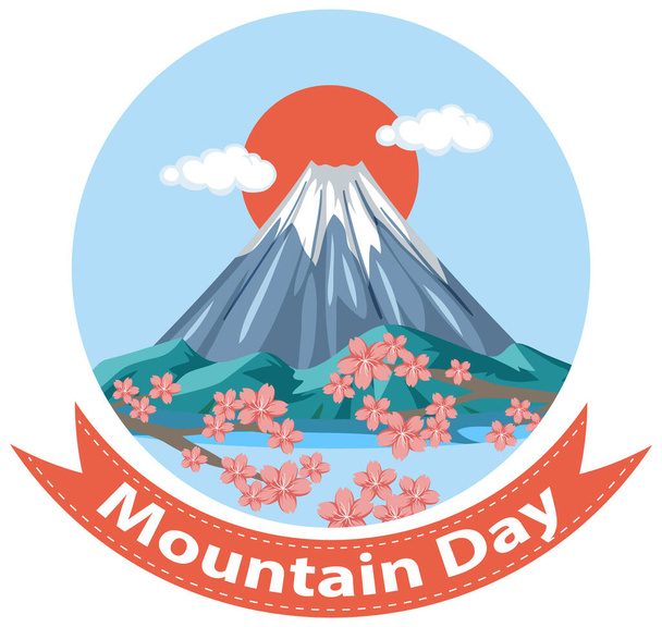 Bandiera della Giornata della Montagna con illustrazione isolata Monte Fuji - Vettoriali, immagini