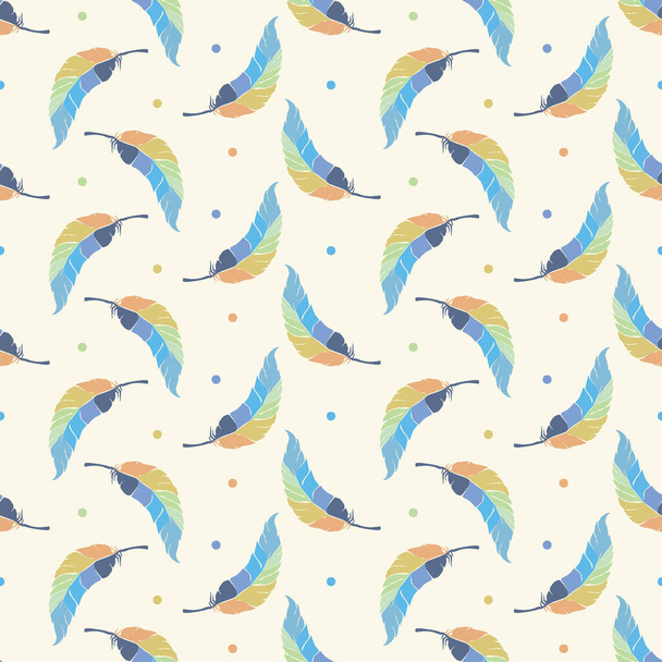 Pluma colorida patrón sin costuras con fondo beige - Vector, imagen