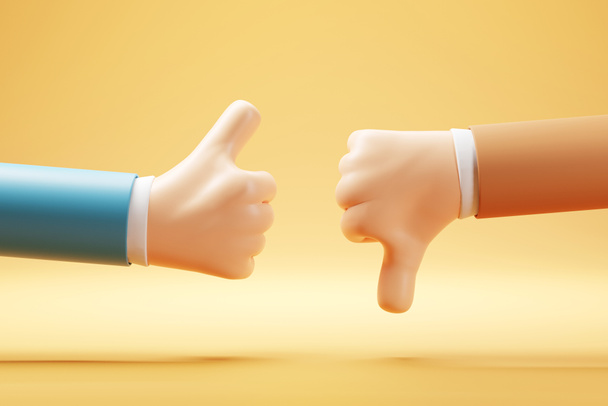 Thumbs up and thumbs down, Like and Dislike, 3d render. - Photo, Image