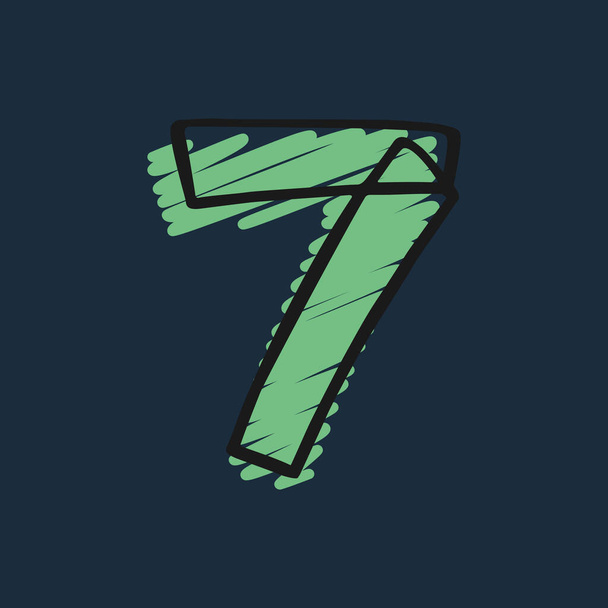 Number seven logo hand-drawn with felt-tip and marker strokes. Perfect to use in any comic strip pages, preschool posters, cute identity, etc. - Vector, Image
