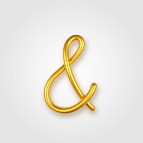 Goud 3D realistische Ampersand teken op een lichte achtergrond. - Vector, afbeelding