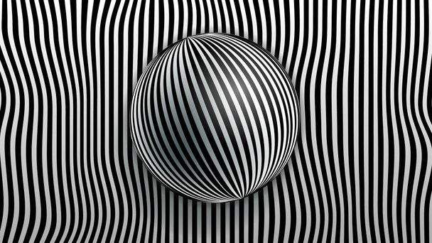 Sphère rotative de rayures zébrées noires et blanches. Fond d'illusion optique - Vecteur, image
