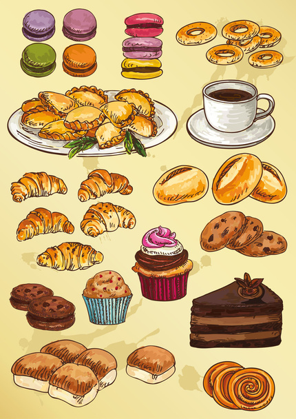 Set von Hand zeichnen Kuchen und süße - Vektor, Bild