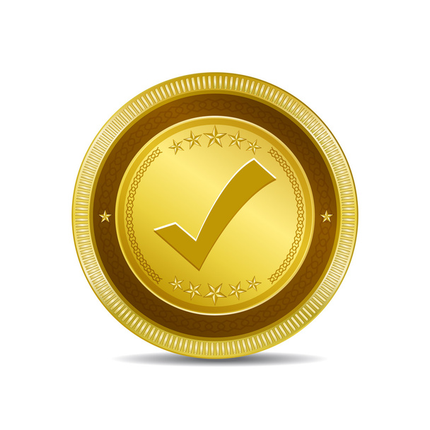 Tick Mark Circular Vector Gold Web Icon Button - ベクター画像