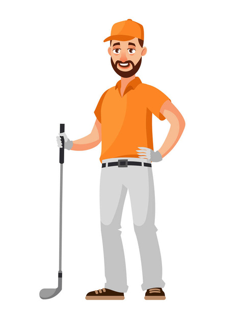  Golfer holding club. Male person in cartoon style. - Διάνυσμα, εικόνα