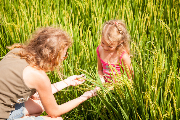 mother and daughter on the rice paddies - Foto, immagini