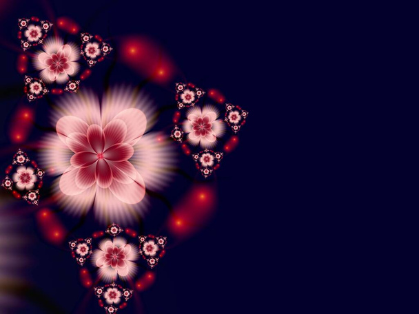 Fraktális kép fantázia virágokkal. Sablon hely beillesztésére a szöveget. Fraktális művészet, mint vörös háttér. - Fotó, kép