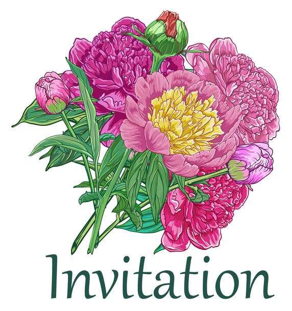 Vintage card with peonies - Vector, Image