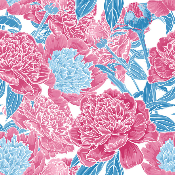 Vintage floral seamless pattern with peonies - Vector, afbeelding