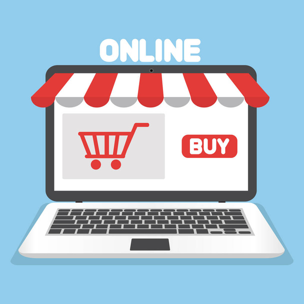 Online shopping with open laptop concept  - Vector, imagen