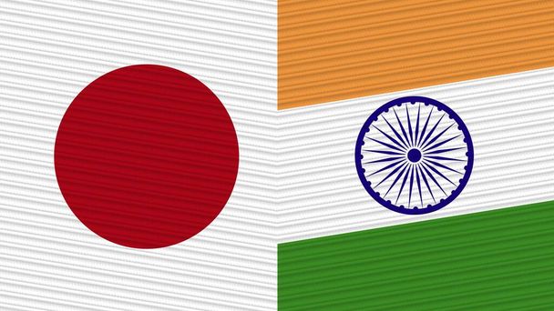 Индия и Япония два полуфлага вместе иллюстрация текстуры ткани - Фото, изображение
