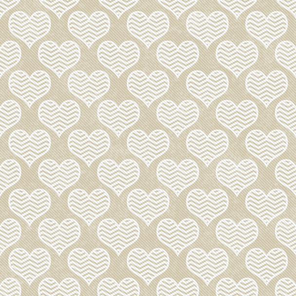 Beige and White Chevron Hearts Pattern Repeat Background - Photo, Image