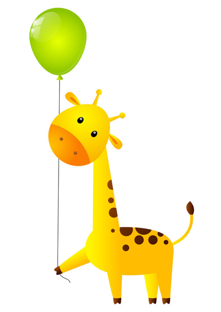 Смешной жираф с зелёным шариком
 - Вектор,изображение