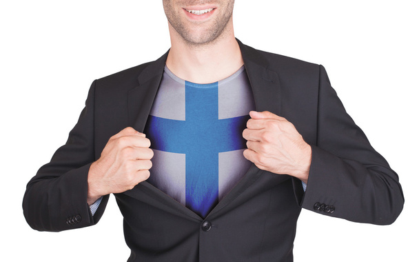 Costume d'ouverture homme d'affaires pour révéler chemise avec drapeau
 - Photo, image