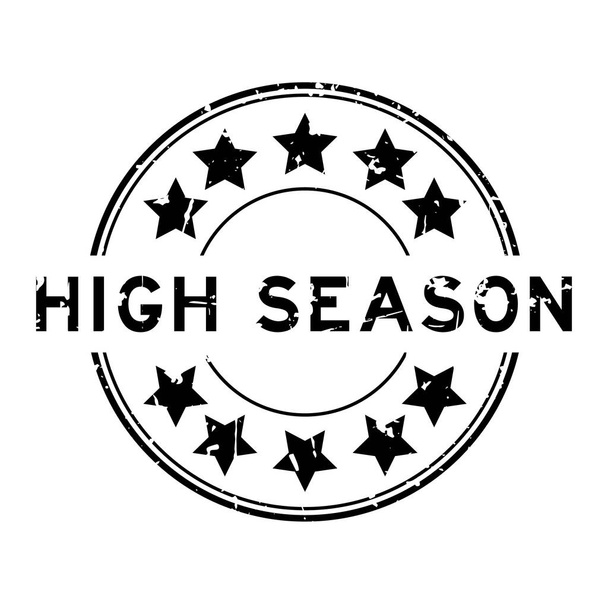 Grunge black high season word round rubber seal stamp on white background - Vector, Image
