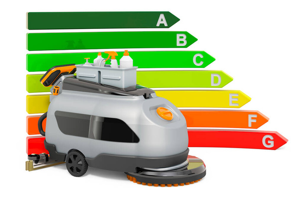 Floor scrubber dryer with energy efficiency chart, 3D rendering isolated on white background - Fotografie, Obrázek