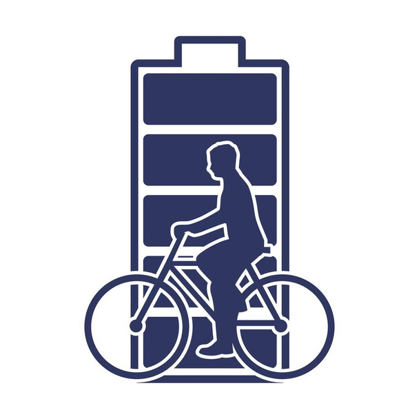 Bicyclist silhouette with high full level energy battery - Vector, Image