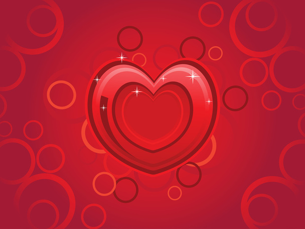 abstract red circle background with romantic big red heart - Vector, afbeelding