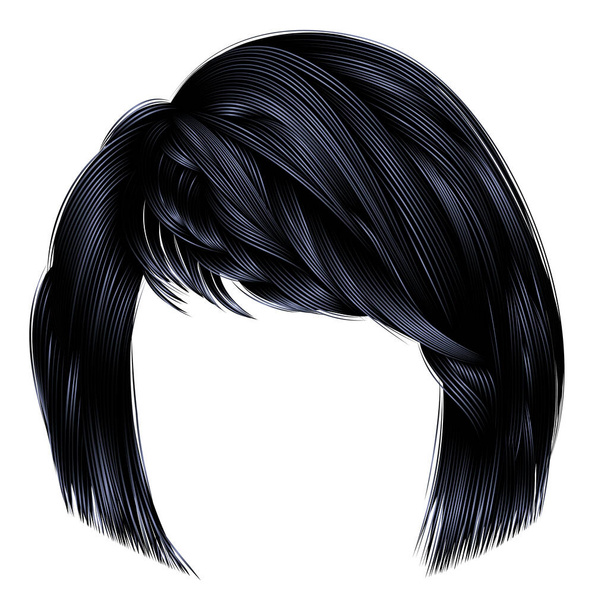 μοντέρνα γυναικεία μαλλιά kare με κρόσσια .brunette μαύρα σκούρα χρώματα  - Διάνυσμα, εικόνα