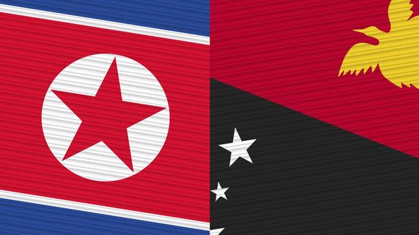 Papua New Guinea and North Korea Two Half Flags Together Fabric Texture Illustration - Photo, Image