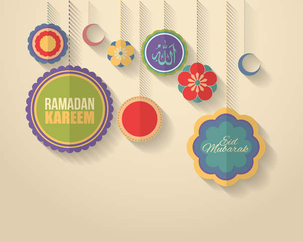 Ramadan Kareem - Islamic Holy Nights Theme Vector Design - Arabic "Eid Mubarak", "be Blessed" at English - Vektori, kuva