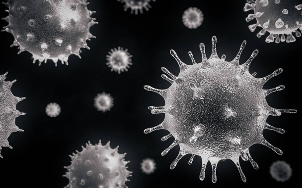 Makro infekce buněčného viru pod mikroskopem. Abstraktní virová infekce způsobující chronické onemocnění. 3D ilustrace. - Fotografie, Obrázek