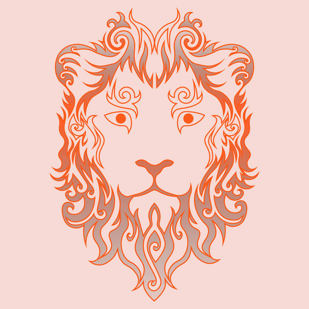 fantasia cinza e laranja abstrato swirly leão rosto em chamas - Vetor, Imagem