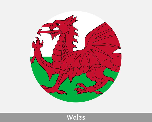 Wales Round Circle Flag. Welsh Circular Button Banner Icon. EPS Vector - Vetor, Imagem