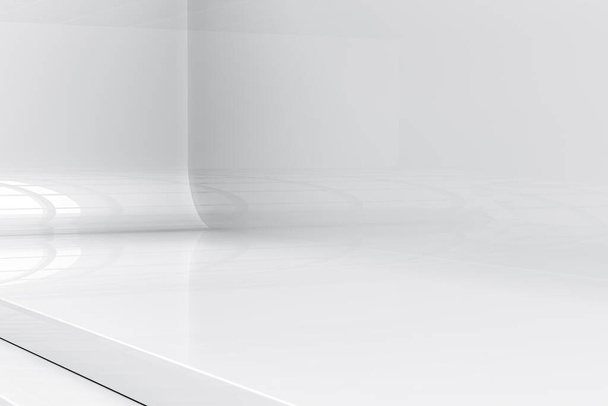 Fondo blanco abstracto con luz y reflexión. Elegante destaca el concepto de sala de exposición moderna de espacio limpio. renderizado 3d - Foto, imagen