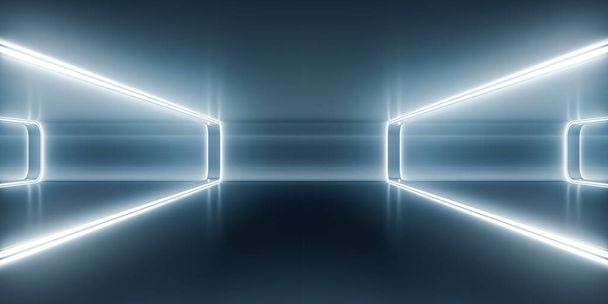 Futuristic empty space corridor with glow light and reflection. Abstract background sci-fi or science concept. 3D Render. - Photo, Image