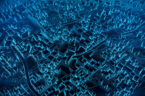 Résumé Futuriste Dark and line Carte 3D de la ville, des voyages et du tourisme planifiant le concept technologique futur. Illustration 3D. - Photo, image