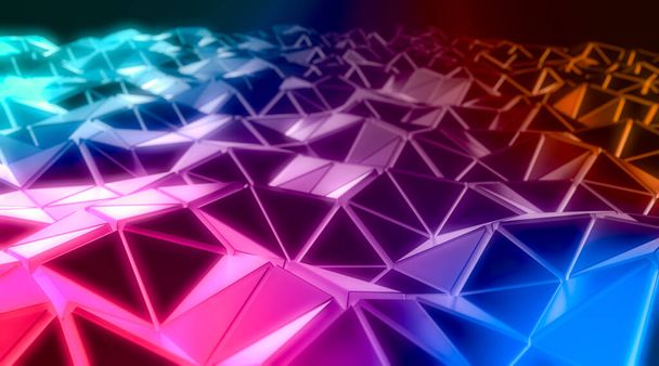 Neon light triangular abstract background, Line glowing surface. 3d Rendering - Photo, image