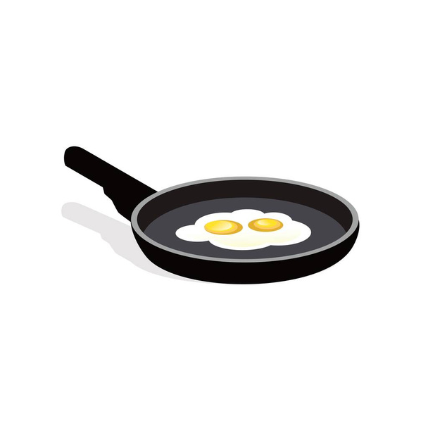 Fried Eggs on a Frying Pan Isometric Flat Icon Isolated in White - Vector, Image