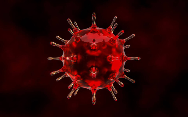 顕微鏡下での細胞ウイルス感染マクロ。概要慢性疾患の背景にあるウイルス感染症。3Dイラスト. - 写真・画像