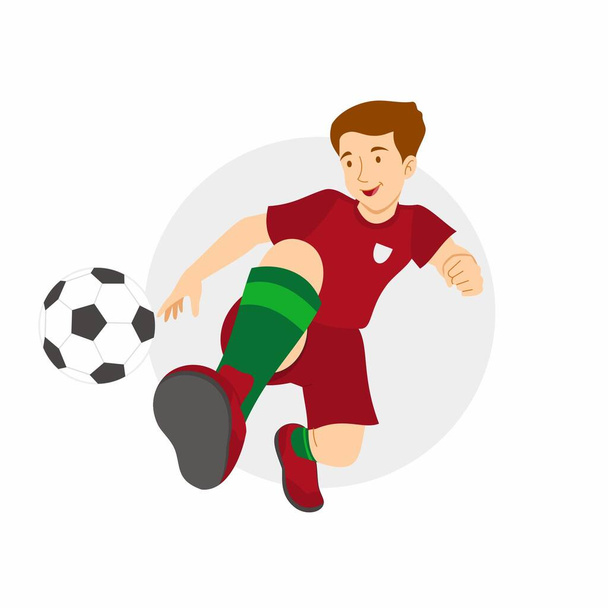Portugal voetballers schoppen de bal geïsoleerd op grijze cirkel achtergrond. Vectorillustratie  - Vector, afbeelding