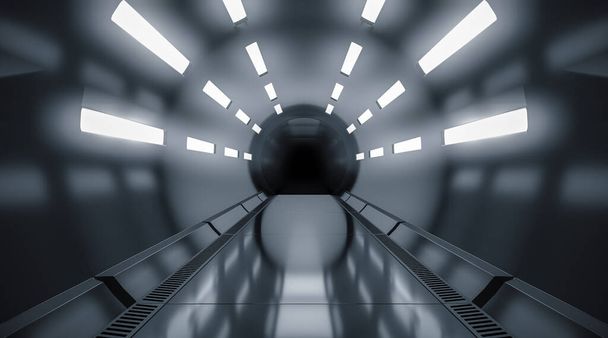 Φουτουριστικό τούνελ. Μελλοντικό εσωτερικό υπόβαθρο, επιστημονική επιστημονική φαντασία. 3d απόδοση. - Φωτογραφία, εικόνα