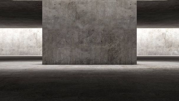 Elegante piso de concreto transparente e grande parede em branco com luz da natureza. Fundo de conceito interior. Estilo urbano moderno. Renderização 3D. - Foto, Imagem