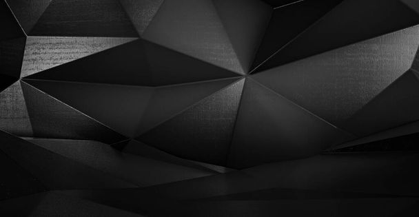 Forma poligonal futurista negra abstracta de superficie triangulada. Fondo de patrón aleatorio de cristal polivinílico bajo. renderizado 3d. - Foto, imagen