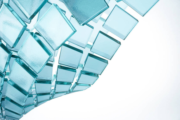 Abstract blue glass plates wave design on white background. 3d render. - Photo, Image