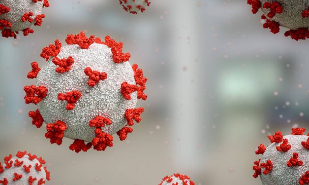 Células virales antecedentes de gripe como casos de cepa de gripe peligrosa como concepto de riesgo pandémico con células de la enfermedad. Renderizado 3D. - Foto, imagen