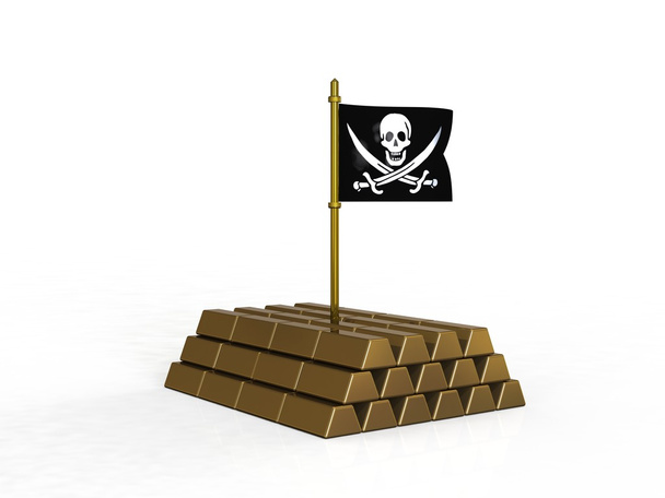 Bandera pirata 3d atascado en oro
 - Foto, imagen