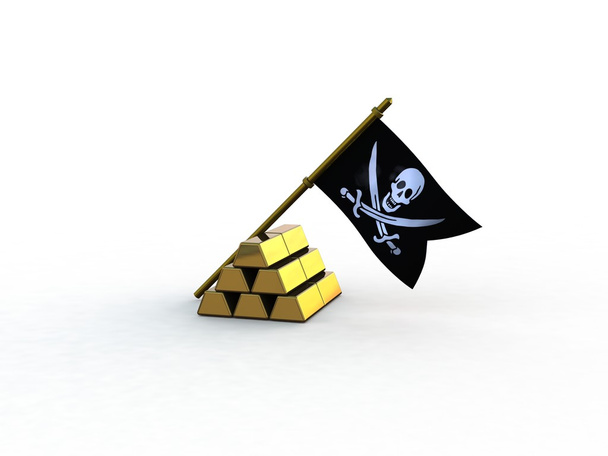 3d pirate flag stuck in gold - Photo, Image