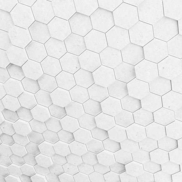 Absztrakt hatszögletű háttér. Grunge Polygonal Hex geometria fehér felület. Futurisztikus technológia textúra koncepció. 3d Kiolvasztás. - Fotó, kép